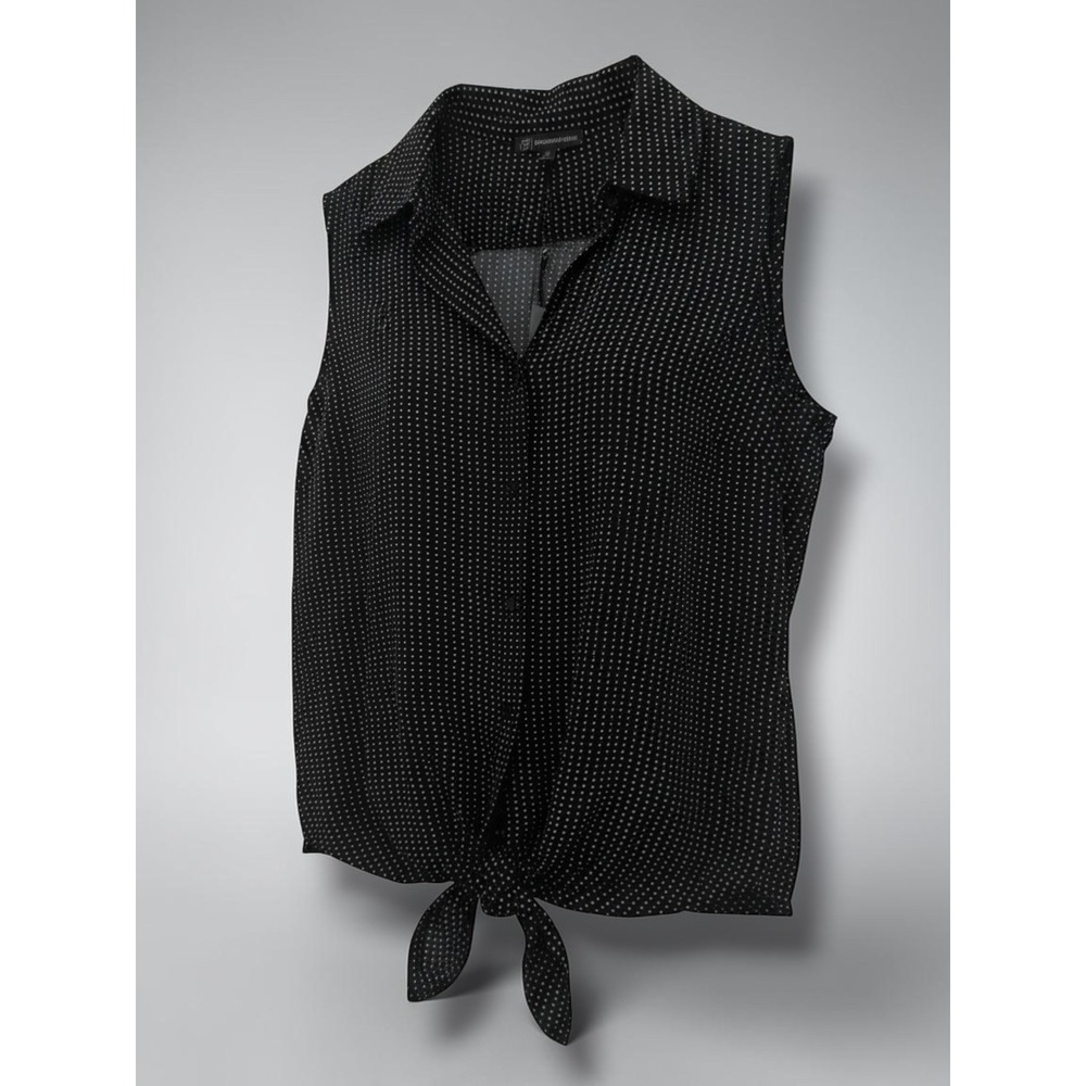 Adrianna Papell Polka Dot Tie Front Sleeveless Blouse AD1S301286 Black White M‎
